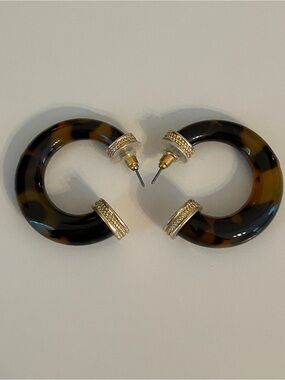 Tortoiseshell Hoop Earrings with Gold Accents purchased from a boutique
